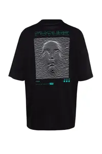 MAN Black Oversized/Wide Cut Puffy Printed 100% T-Shirt - Image 5