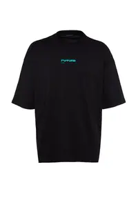 MAN Black Oversized/Wide Cut Puffy Printed 100% T-Shirt - Image 6