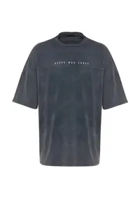 MAN Anthracite Oversized/Wide Cut Faded Effect Text Printed 100% Cotton T-Shirt - Image 11