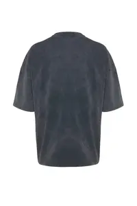 MAN Anthracite Oversized/Wide Cut Faded Effect Text Printed 100% Cotton T-Shirt - Image 13
