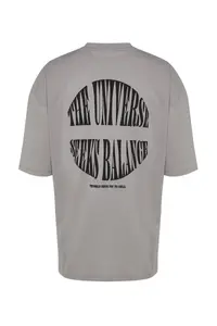 MAN Gray Oversized Raised Text Printed 100% Cotton T-Shirt - Image 11
