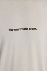 MAN Gray Oversized Raised Text Printed 100% Cotton T-Shirt - Image 7