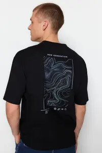 MAN Black Oversized Printed 100% Cotton T-Shirt