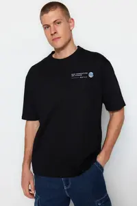 MAN Black Oversized Printed 100% Cotton T-Shirt - Image 2