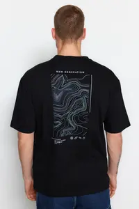 MAN Black Oversized Printed 100% Cotton T-Shirt - Image 4