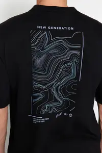 MAN Black Oversized Printed 100% Cotton T-Shirt - Image 5