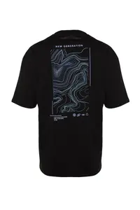 MAN Black Oversized Printed 100% Cotton T-Shirt - Image 6