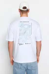 MAN White Oversized Printed 100% Cotton T-Shirt