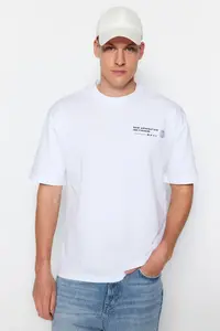 MAN White Oversized Printed 100% Cotton T-Shirt - Image 2