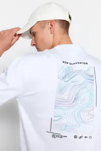 MAN White Oversized Printed 100% Cotton T-Shirt - Image 4