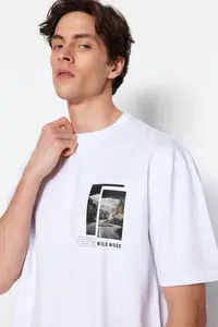 MAN White Oversized/Wide Cut Short Sleeve View Printed 100% Cotton T-Shirt - Image 2