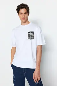 MAN White Oversized/Wide Cut Short Sleeve View Printed 100% Cotton T-Shirt - Image 5