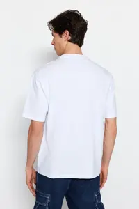 MAN White Oversized/Wide Cut Short Sleeve View Printed 100% Cotton T-Shirt - Image 6
