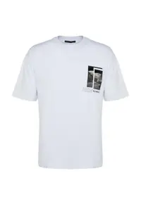 MAN White Oversized/Wide Cut Short Sleeve View Printed 100% Cotton T-Shirt - Image 7