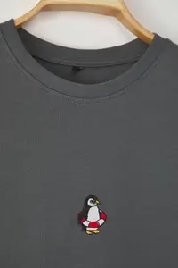 MAN Anthracite Oversized/Wide Cut Penguin Embroidered 100% Cotton T-Shirt - Image 4