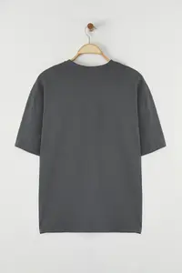MAN Anthracite Oversized/Wide Cut Penguin Embroidered 100% Cotton T-Shirt - Image 5