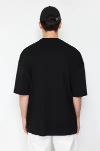 MAN Black Oversized/Wide Cut Short Sleeve View Embroidered 100% T-Shirt - Image 2