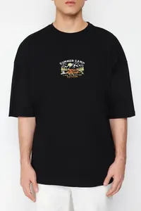 MAN Black Oversized/Wide Cut Short Sleeve View Embroidered 100% T-Shirt - Image 5