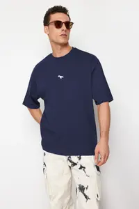 MAN Indigo Oversized/Wide Cut Short Sleeve Dinosaur Embroidered 100% Cotton T-Shirt - Image 3