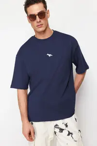 MAN Indigo Oversized/Wide Cut Short Sleeve Dinosaur Embroidered 100% Cotton T-Shirt - Image 4