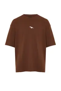 MAN Brown Oversized/Wide Cut Dinosaur Embroidered 100% Cotton T-Shirt - Image 7