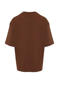 MAN Brown Oversized/Wide Cut Dinosaur Embroidered 100% Cotton T-Shirt - Image 8