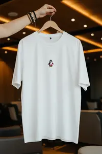 MAN Ecru Oversized/Wide Cut Penguin Embroidered 100% Cotton T-Shirt - Image 4