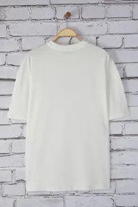 MAN Ecru Oversized/Wide Cut Penguin Embroidered 100% Cotton T-Shirt - Image 5