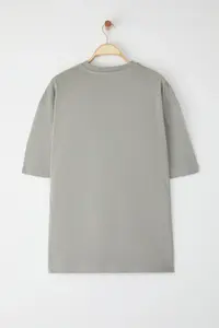 MAN Gray Oversized/Wide Cut Koala Embroidered 100% Cotton T-Shirt - Image 5