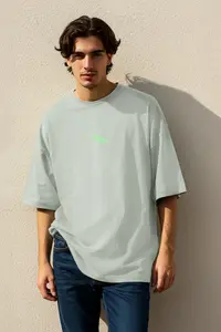 MAN Gray Oversized/Wide Cut Short Sleeve Dinosaur Embroidered 100% Tok Material T-Shirt