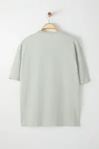 MAN Gray Oversized/Wide Cut Short Sleeve Dinosaur Embroidered 100% Tok Material T-Shirt - Image 3