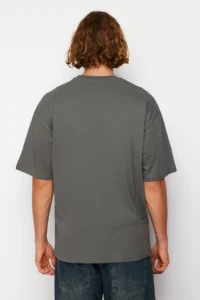 MAN Anthracite Oversized/Wide Cut Short Sleeve View Embroidered 100% Cotton T-Shirt - Image 2