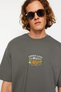 MAN Anthracite Oversized/Wide Cut Short Sleeve View Embroidered 100% Cotton T-Shirt - Image 3