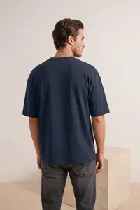 MAN Navy Blue Oversized/Wide Cut Flamingo Embroidered 100% Cotton T-Shirt - Image 3