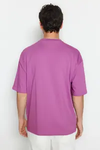 MAN Plum Oversized/Wide Cut Dinosaur Embroidered Short Sleeve 100% Cotton T-Shirt - Image 2