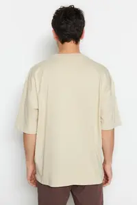 MAN Stone Oversized/Wide Cut Crew Neck Short Sleeve Dinosaur Embroidered T-Shirt - Image 2