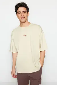 MAN Stone Oversized/Wide Cut Crew Neck Short Sleeve Dinosaur Embroidered T-Shirt - Image 5