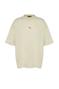 MAN Stone Oversized/Wide Cut Crew Neck Short Sleeve Dinosaur Embroidered T-Shirt - Image 6