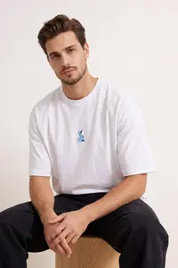 MAN White Oversized/Wide Cut Rabbit Embroidered 100% Cotton T-Shirt - Image 2
