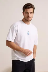 MAN White Oversized/Wide Cut Rabbit Embroidered 100% Cotton T-Shirt - Image 3