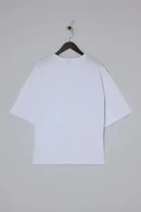 MAN White Oversized/Wide Cut Rabbit Embroidered 100% Cotton T-Shirt - Image 5