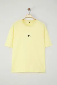 MAN Yellow Oversized/Wide Cut Short Sleeve Dinosaur Embroidered 100% Tok Material T-Shirt - Image 2