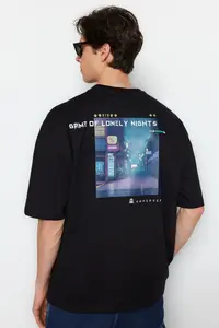 MAN Black Oversized/Wide Cut Short Sleeve Game Over Back Printed 100% Cotton T-Shirt - Image 3