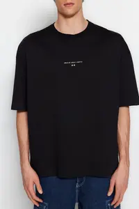 MAN Black Oversized/Wide Cut Short Sleeve Game Over Back Printed 100% Cotton T-Shirt - Image 4