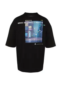 MAN Black Oversized/Wide Cut Short Sleeve Game Over Back Printed 100% Cotton T-Shirt - Image 6
