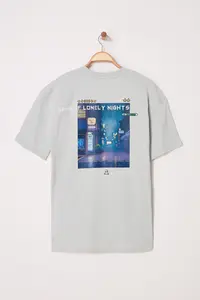 MAN Gray Oversized/Wide Cut Crew Neck Short Sleeve Game Over Printed T-Shirt