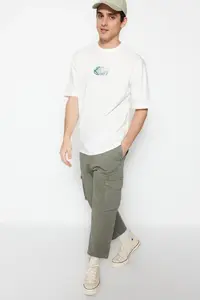 MAN Ecru Oversized/Wide Cut Short Sleeve Printed 100% Cotton T-Shirt