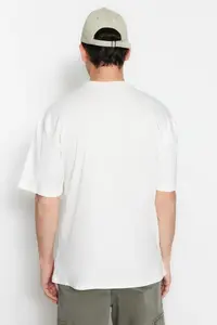 MAN Ecru Oversized/Wide Cut Short Sleeve Printed 100% Cotton T-Shirt - Image 2