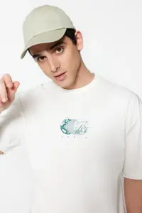 MAN Ecru Oversized/Wide Cut Short Sleeve Printed 100% Cotton T-Shirt - Image 3