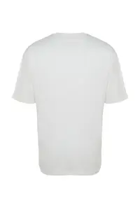 MAN Ecru Oversized/Wide Cut Short Sleeve Printed 100% Cotton T-Shirt - Image 8